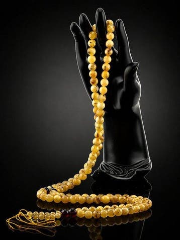Geel amber Yapa Mala - Ronde kralenketting - Spirituele