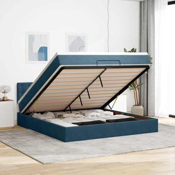 vidaXL Ottoman bed met matras 180x200 cm fluweel donkerblauw, Verzenden, Nieuw