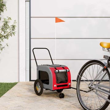 vidaXL Fietskar voor huisdieren Rood en Grijs 125 x 53 x 54, Verzenden