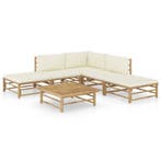 vidaXL 6-delige Loungeset met crèmewitte kussens bamboe, Tuin en Terras, Verzenden, Nieuw, Loungeset