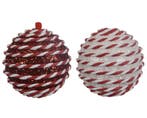 Kerstballen 8 cm Rood-Wit Candy cane motief set van 2, Nieuw