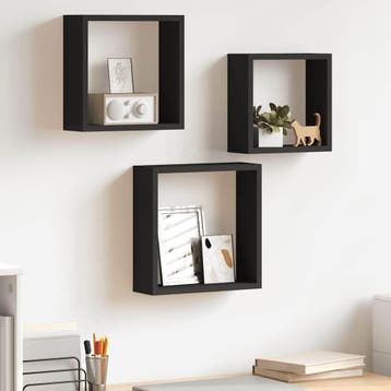 vidaXL Wandschappen kubus 3 st MDF zwart, Verzenden, Nieuw
