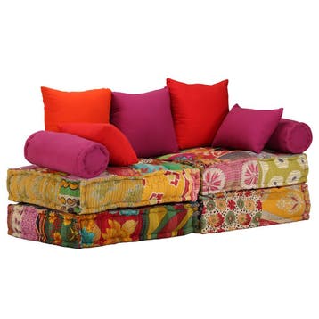 vidaXL Poef tweezits modulair stof patchwork, Maison & Meubles, Accessoires pour la Maison | Coussins, Verzenden