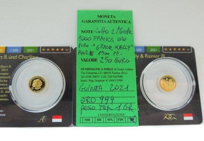 Guinee. Lotto 2 monete in oro puro da 1000 Francs 2021, Timbres & Monnaies, Monnaies | Europe | Monnaies non-euro