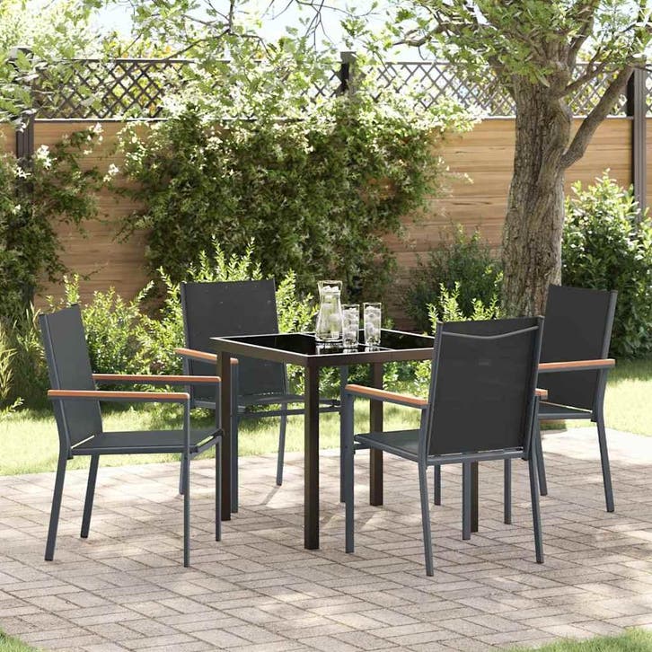 vidaXL Tuin Eettafel Set 5 pcs Zwart Poedergecoat staal, Tuin en Terras, Tuinsets en Loungesets, Nieuw, Verzenden