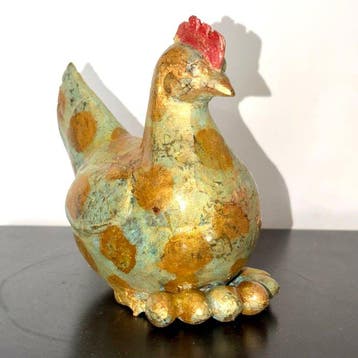 Abdoulaye Derme - sculptuur, Poule aux Œufs dOr - 16 cm -