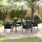 vidaXL Tuin Eettafel Set met kussen 5 pcs Zwart poly rattan, Verzenden, Nieuw