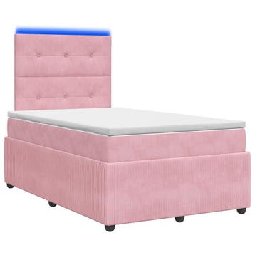 vidaXL LED Boxspringbed met Matras Roze 120 x 200 cm Fluweel, Verzenden, Nieuw