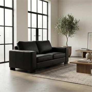Leren bank Enjoy - 2,5 zits - Toledo Nero (zwart) - Poten, Nieuw, Ophalen of Verzenden, Modern, 200 tot 250 cm