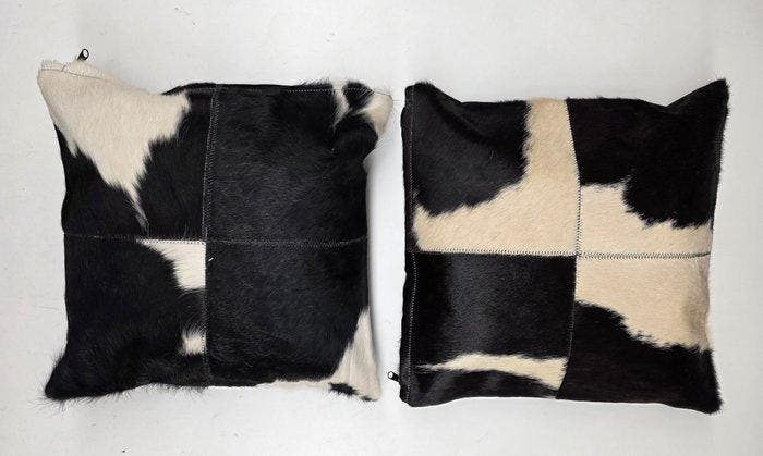 Ensemble de 2 coussins en cuir bovin Exclusif -40x40 cm -, Antiquités & Art, Curiosités & Brocante