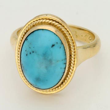 Bague - 18 carats Or jaune - turquoise, Handtassen en Accessoires, Nieuw