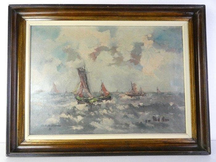 Edmond De Meulenaere (1884-1963) - Maritiem tafereel met, Antiquités & Art, Art | Peinture | Classique