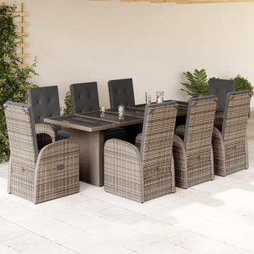 vidaXL 9-delige Tuinset met kussens poly rattan grijs, Verzenden, Nieuw, Tuinset