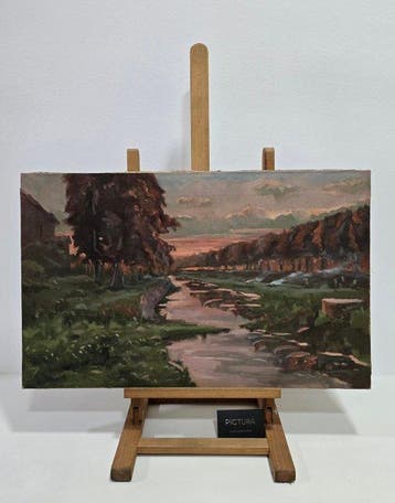 Europese school (XX) - NO RESERVE - The stream at sunset