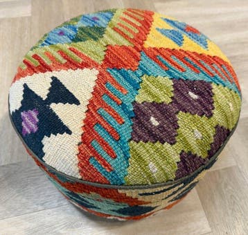 Pouf - Poef Kelim ( inutilisé ) - fait main - Laine et bois, Nieuw