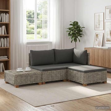 vidaXL 4 st Rieten Loungeset met Kussens GENDT Natuurlijk, Verzenden