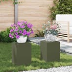 vidaXL Plantenstand 2 pcs Olijfgroen 24 x 24 x 35 cm Staal, Verzenden, Nieuw