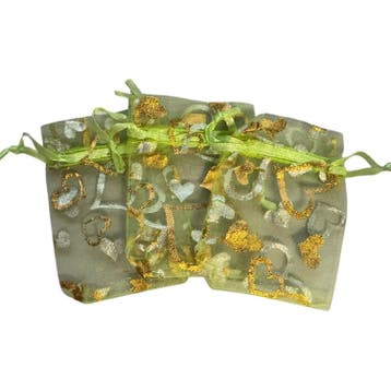 Organza Zakjes - 6x8 cm - Groen met Hartjesprint - 20 Stuks, Verzenden, Nieuw