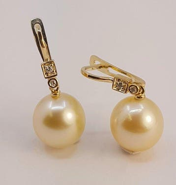 Oorbellen - 14 karaat Geel goud, 11×12 mm gouden Zuidzee, Handtassen en Accessoires, Oorbellen, Nieuw