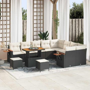 vidaXL Tuinbank Set 12 st Zwart poly rattan, Verzenden, Nieuw