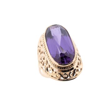 Antiek gouden ring met synthetische paarse saffier., Handtassen en Accessoires, Ringen, 18 tot 19, Gebruikt, Paars, Ophalen of Verzenden