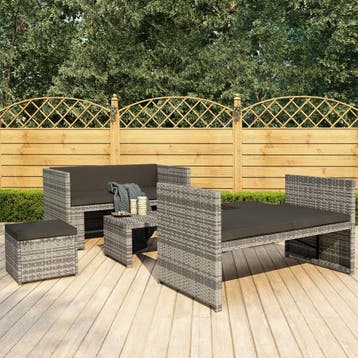 vidaXL 5-delige Loungeset met kussens poly rattan grijs, Verzenden, Nieuw, Loungeset