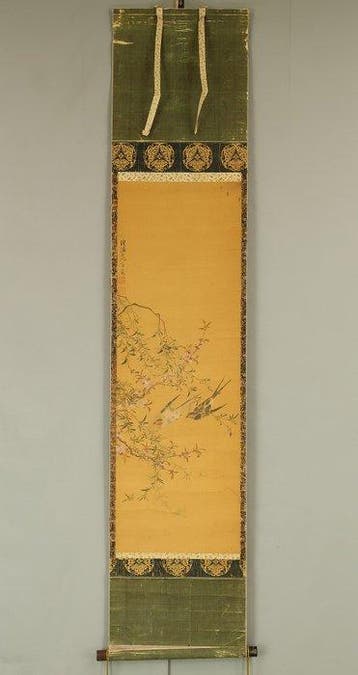Two Swallows Peach Blossoms Willow Tree - Katsuno Hanko