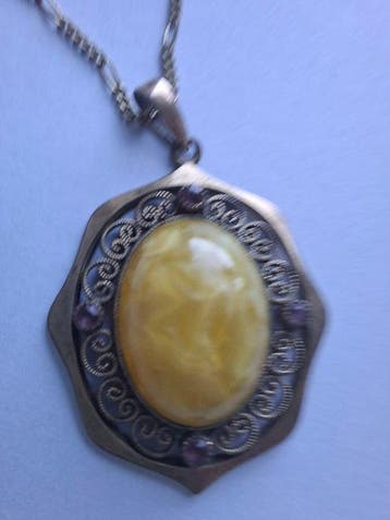 Sans prix de réserve - Pendentif Argent Ambre - Améthyste