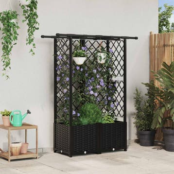 vidaXL Verhoogd Bed met Trellis en Dak Zwart 124 x 40 x 136, Verzenden, Nieuw