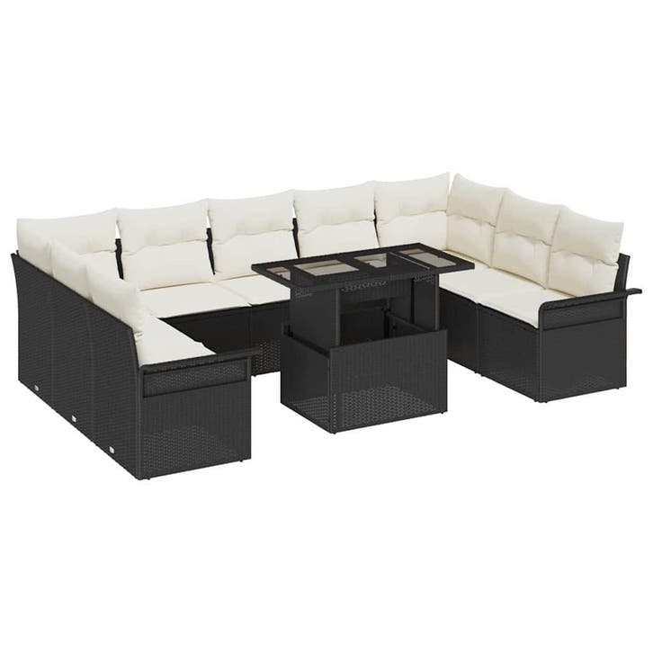 vidaXL Tuinbank Set met kussen met kussen 10 pcs Zwart Poly, Jardin & Terrasse, Ensembles de jardin, Envoi