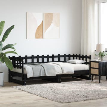 vidaXL Slaapbank uitschuifbaar massief grenenhout zwart, Maison & Meubles, Verzenden