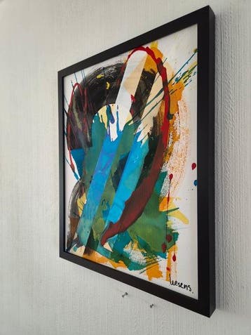 Liesens - Blue (Handpainted on white canvas met lijst)