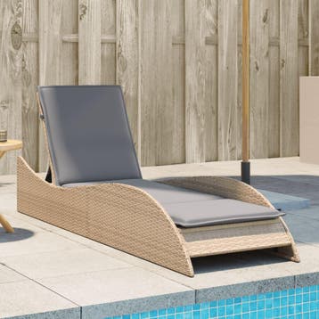 vidaXL Ligbed met kussen 60x205x73 cm poly rattan beige, Verzenden
