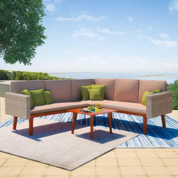 vidaXL 4-delige Loungeset met kussens poly rattan grijs, Verzenden, Loungeset