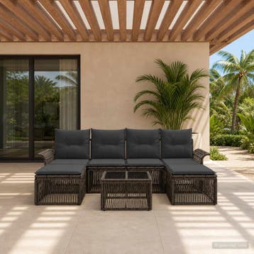 vidaXL Tuinbank Set 7 st 6-zits Grijs poly rattan, Verzenden, Nieuw