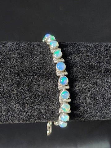 Bracelet tennis en argent 925 avec opales éthiopes