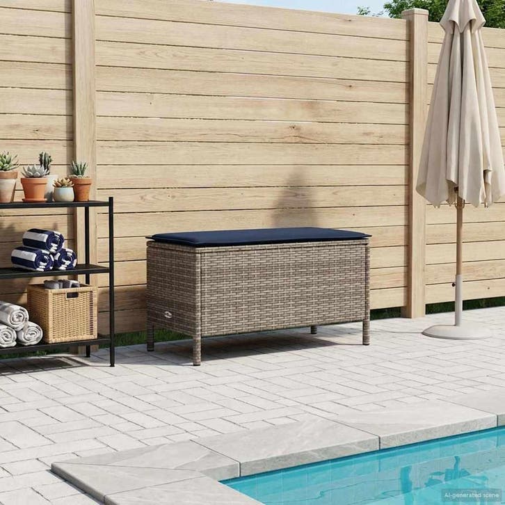vidaXL Tuin Voetenbank Grijs en Marineblauw 80 x 38 x 42 cm, Tuin en Terras, Tuinsets en Loungesets, Nieuw, Verzenden