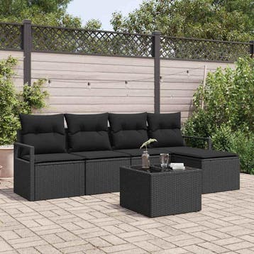vidaXL Bankstel 6 st Zwart poly rattan, Verzenden, Nieuw