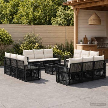 vidaXL Tuinbank Set 13 st Zwart en Crème Wit poly rattan, Verzenden, Nieuw