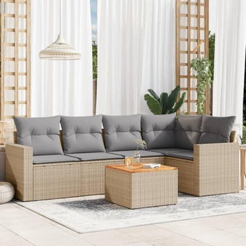 vidaXL 6-delige Loungeset met kussens poly rattan beige, Verzenden, Loungeset