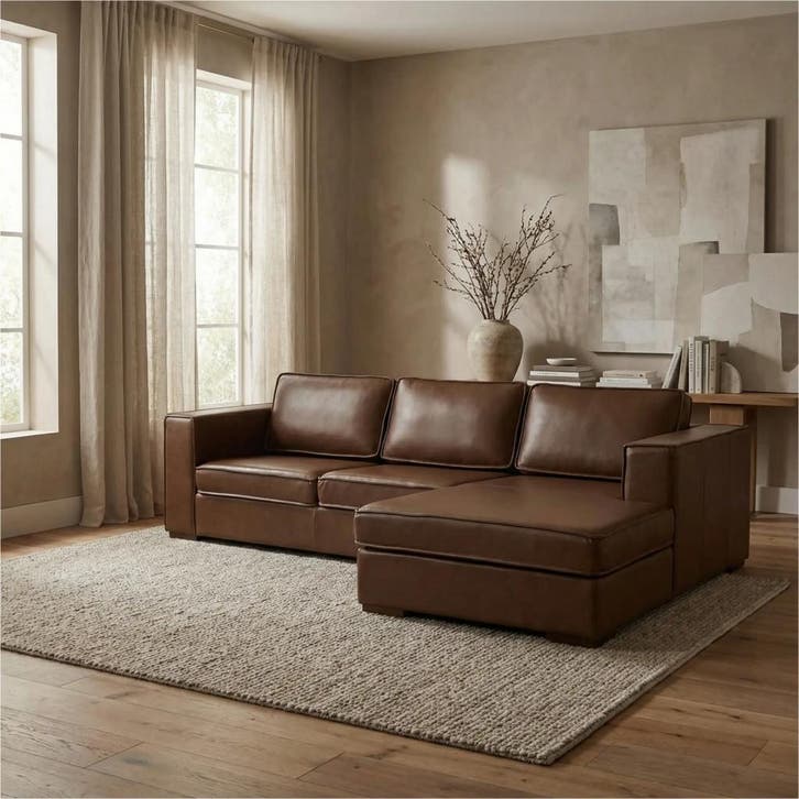 Leren hoekbank Fine - 3 zits + longchair, Huis en Inrichting, Zetels | Zetels, 300 cm of meer, 75 tot 100 cm, Nieuw, Leer, Ophalen of Verzenden