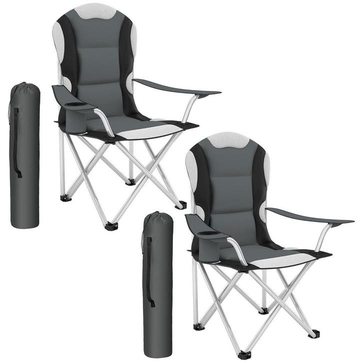 tectake Kampeerstoel bekleed - grijs, Set van 2, Caravanes & Camping, Accessoires de camping, Envoi