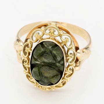 Ring - 14 karaat Geel goud - Nefriet, Handtassen en Accessoires, Nieuw