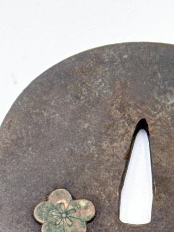 Japans ijzeren tsuba met inleg van pruimenbloesem uit de