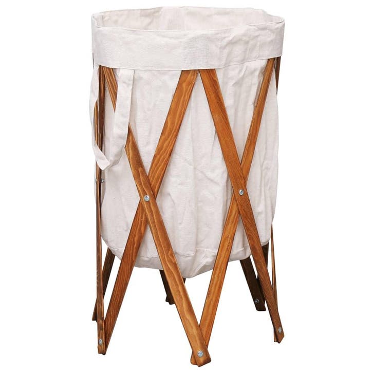 vidaXL Wasmand inklapbaar hout en stof crème, Maison & Meubles, Accessoires pour la Maison | Autre, Envoi