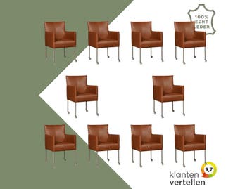 Set van 10 Leren eetkamerstoelen Desire - Granada Savannah, Ophalen of Verzenden, Nieuw, Leer, Eén