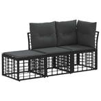 vidaXL Buiten bank set met kussen 3 pcs Zwart Polyester, Verzenden