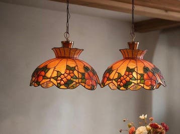 Plafondlamp (2) - Bloemdecoratie - Glas, Lood -