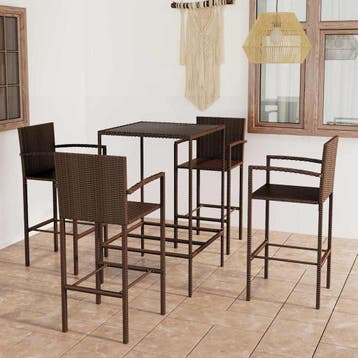 vidaXL 5-delige Tuinbarset poly rattan bruin, Verzenden