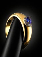 Tanzaniet Gouden Ring – Ovaal Gesneden Steen – Sterling, Antiek en Kunst
